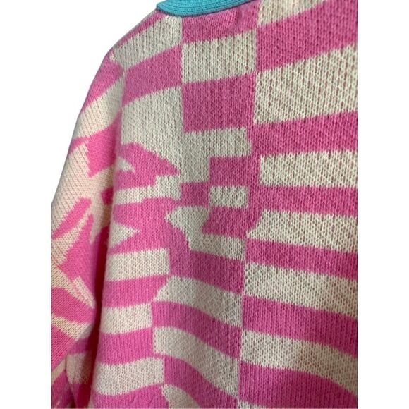 Listicle Womens Pink Blue Geometric Retro Button Front Oversized Cardigan Medium - Picture 6 of 8
